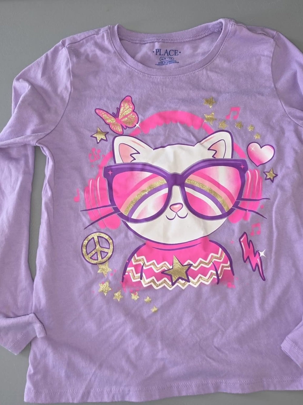 Girls Place 7-8 Long Sleeve Cat Shirt